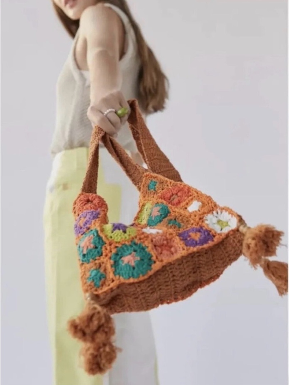 Urban Outfitters Orange Crochet Crossbody Bag with Tassels NWT - Picture 6 of 10